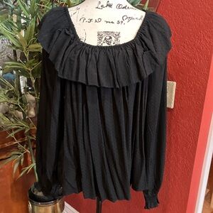 KNOX ROSE BLACK WIDE COLLAR PUFFY SLEEVE PULLOVER BLOUSE SZ M
